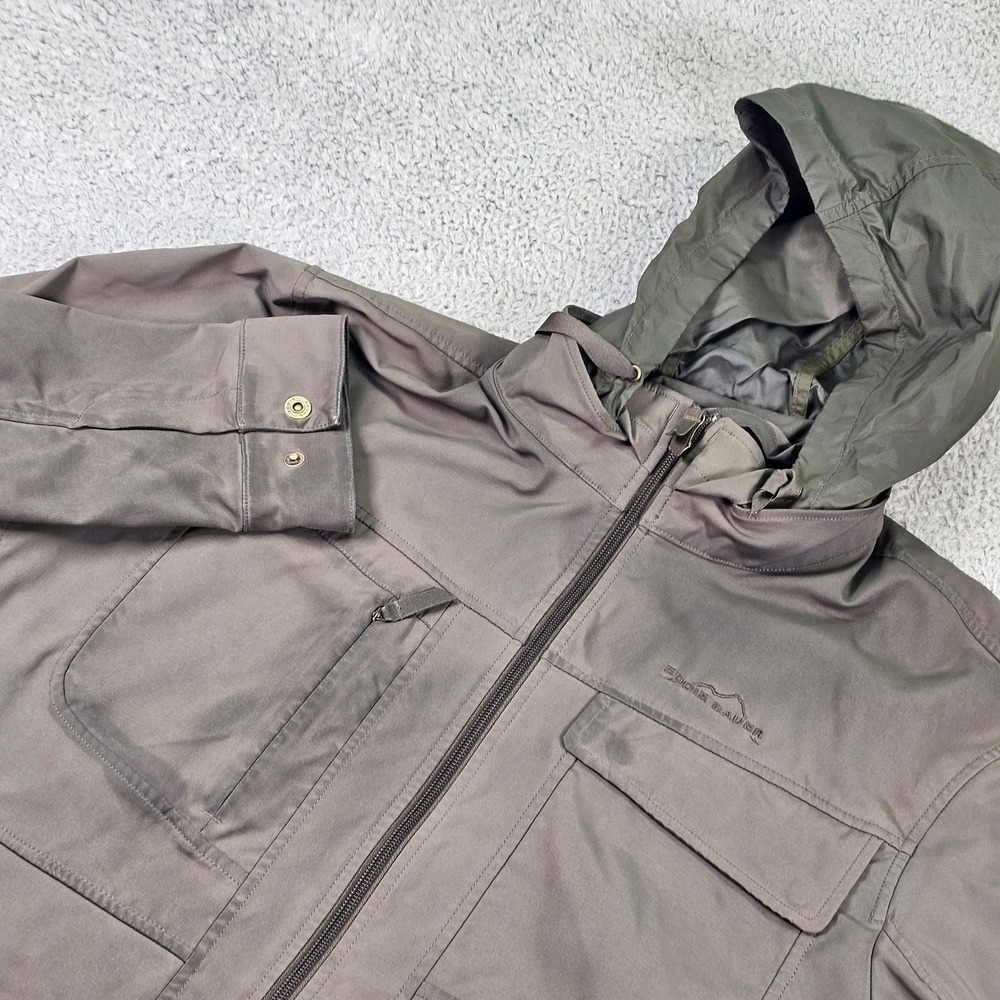 Eddie Bauer Travex Jacket Mens Large Gray Hooded Softshell Windbreaker Packable